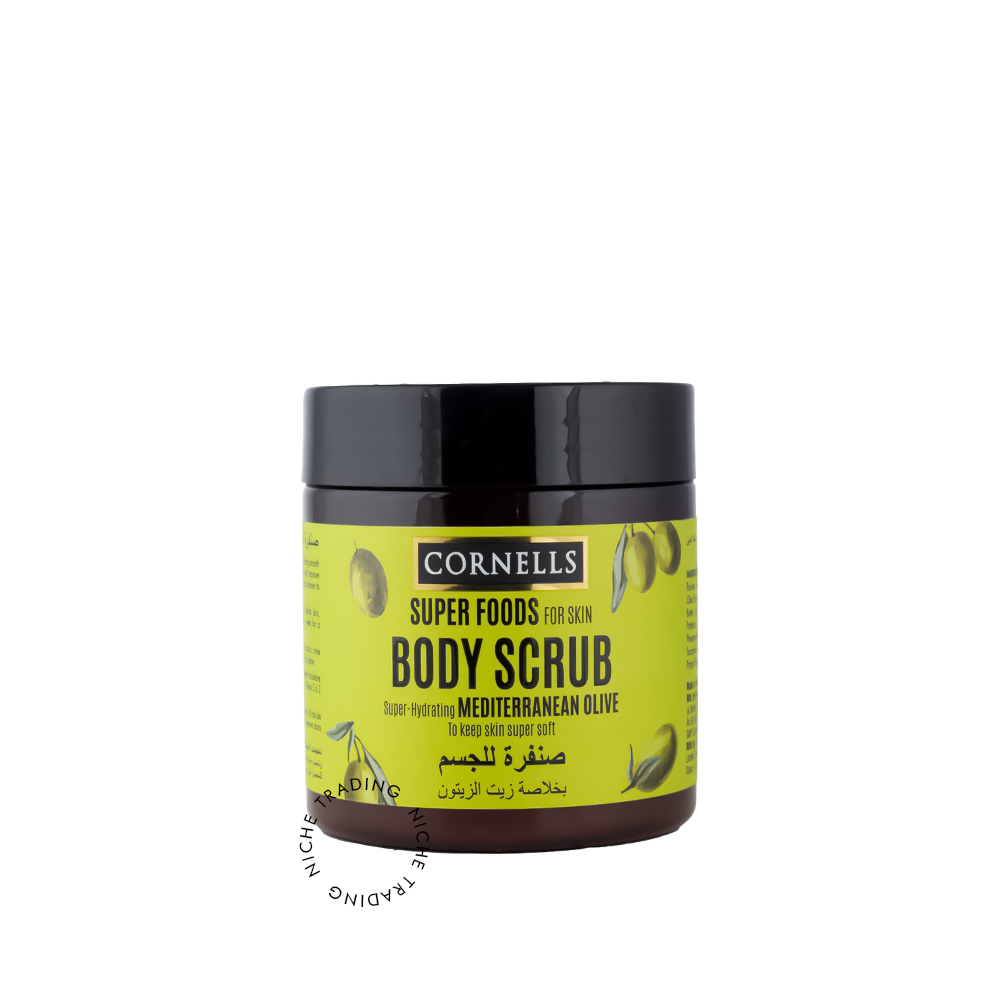 Cornells Mediterranean Olive Body Scrub Super Foods for Skin 475ml - Cornells | Niche Trading Qatar
