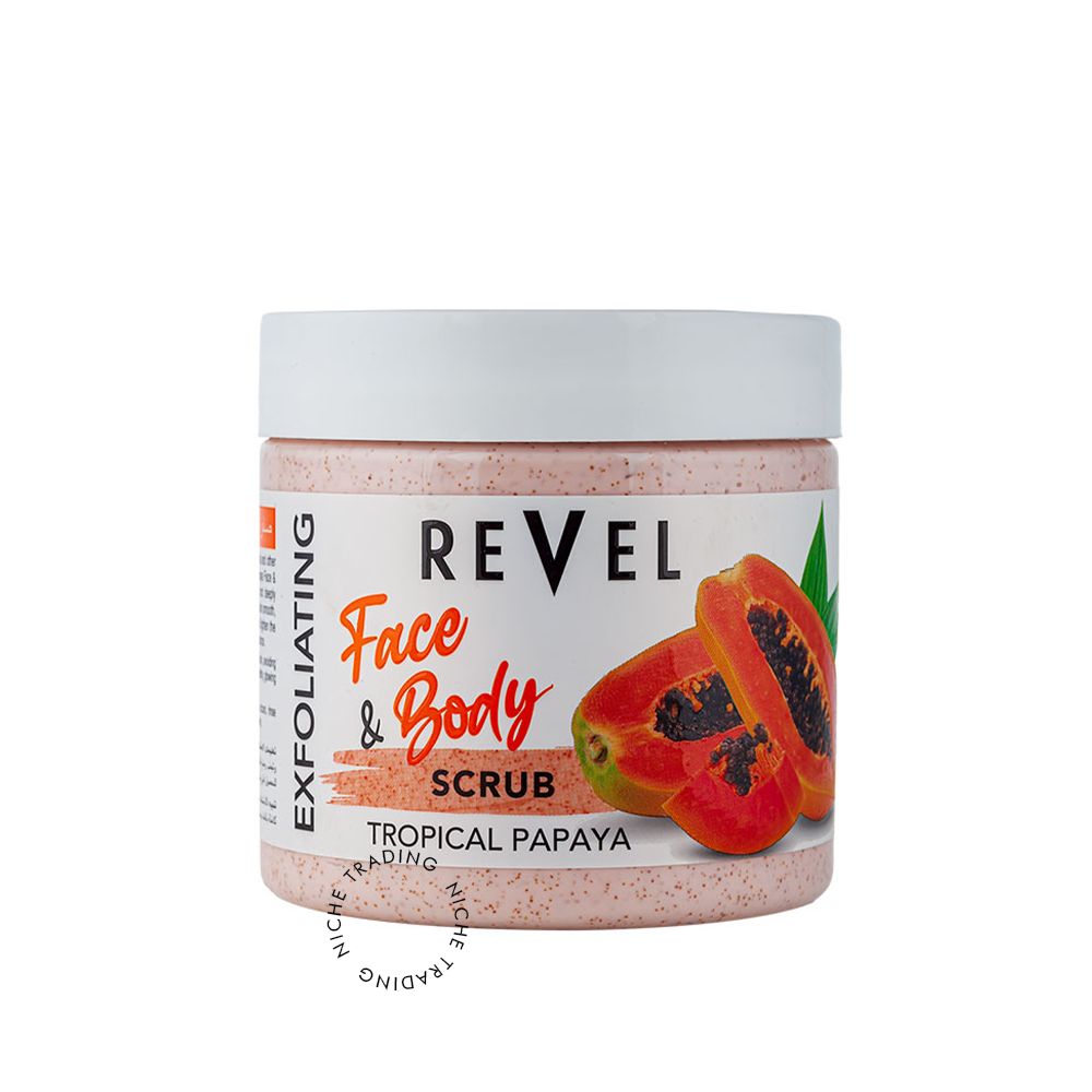 Revel Tropical Papaya Exfoliating Scrub Face & Body 475ml - Revel | Niche Trading Qatar