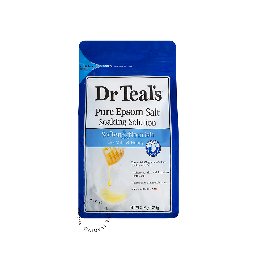 Dr Teal S Pure Epsom Salt Soaking Solution Soften & Nourish with Milk & Honey 3 Lbs 1.36kg