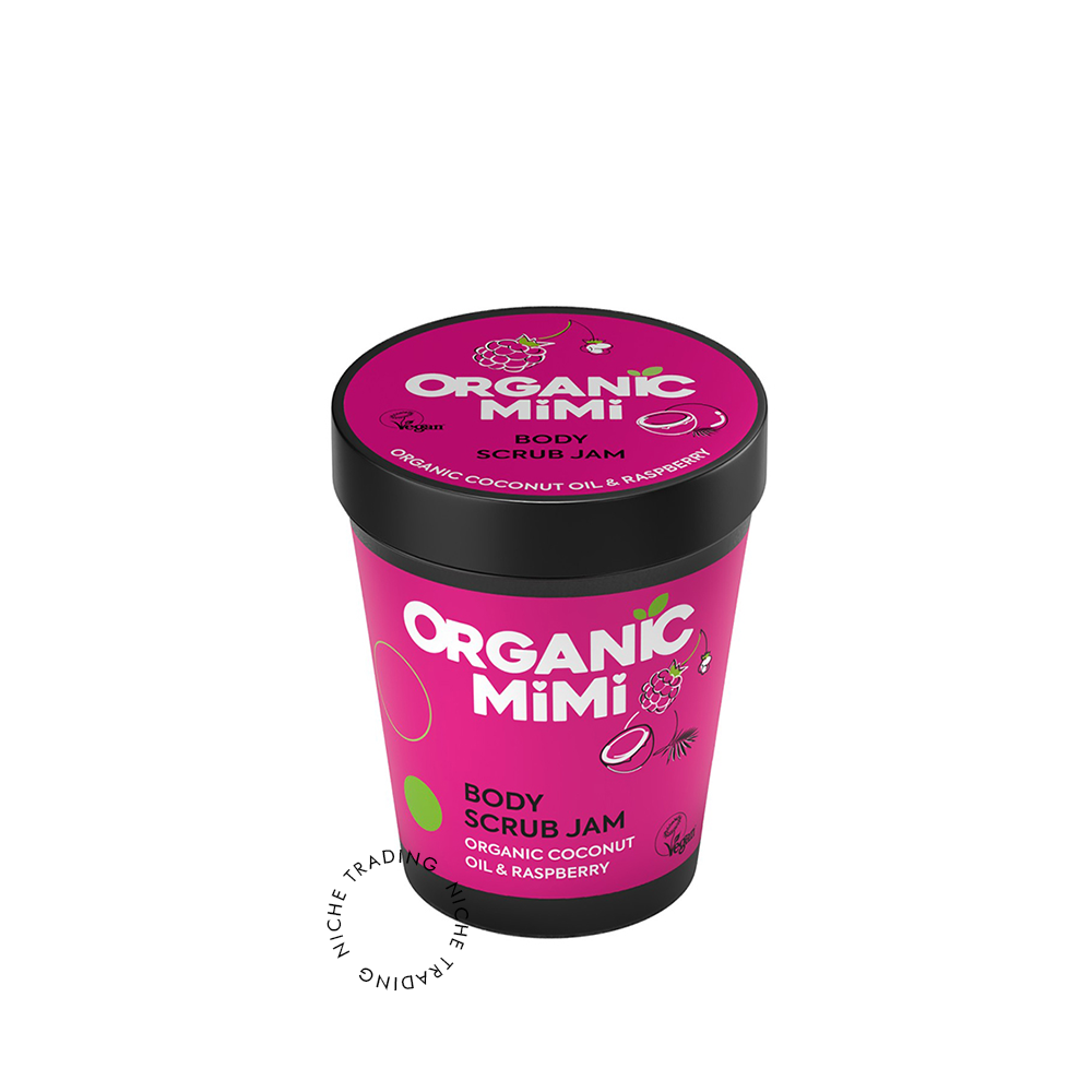 Body Scrub Jam Coconut and Raspberry, 250g - Organic Mimi | Niche Trading Qatar